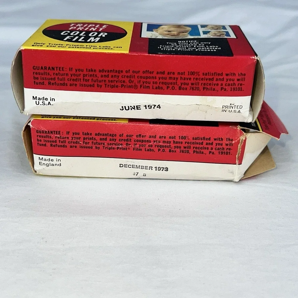 Lot of 2 Triple Print 126 Color Film 12 Exposures Expired 1973-74 Unused NOS